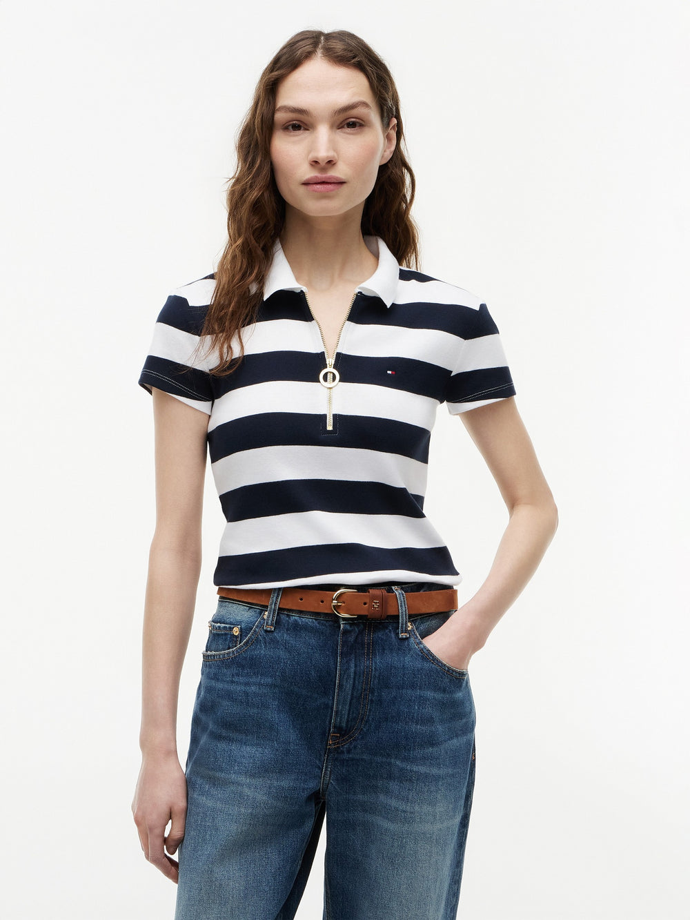 Stripe Slim Fit Half Sleeve Ribbed Polo