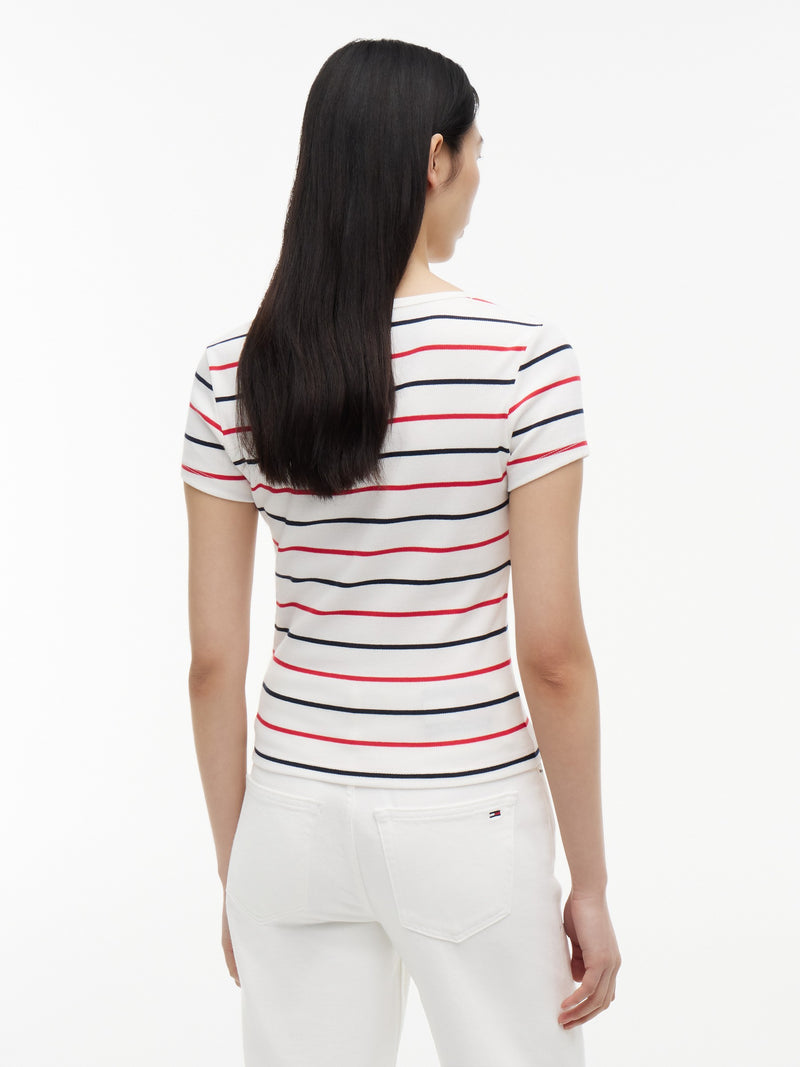 Stripe Slim Fit Half Sleeve Ribbed T-Shirt