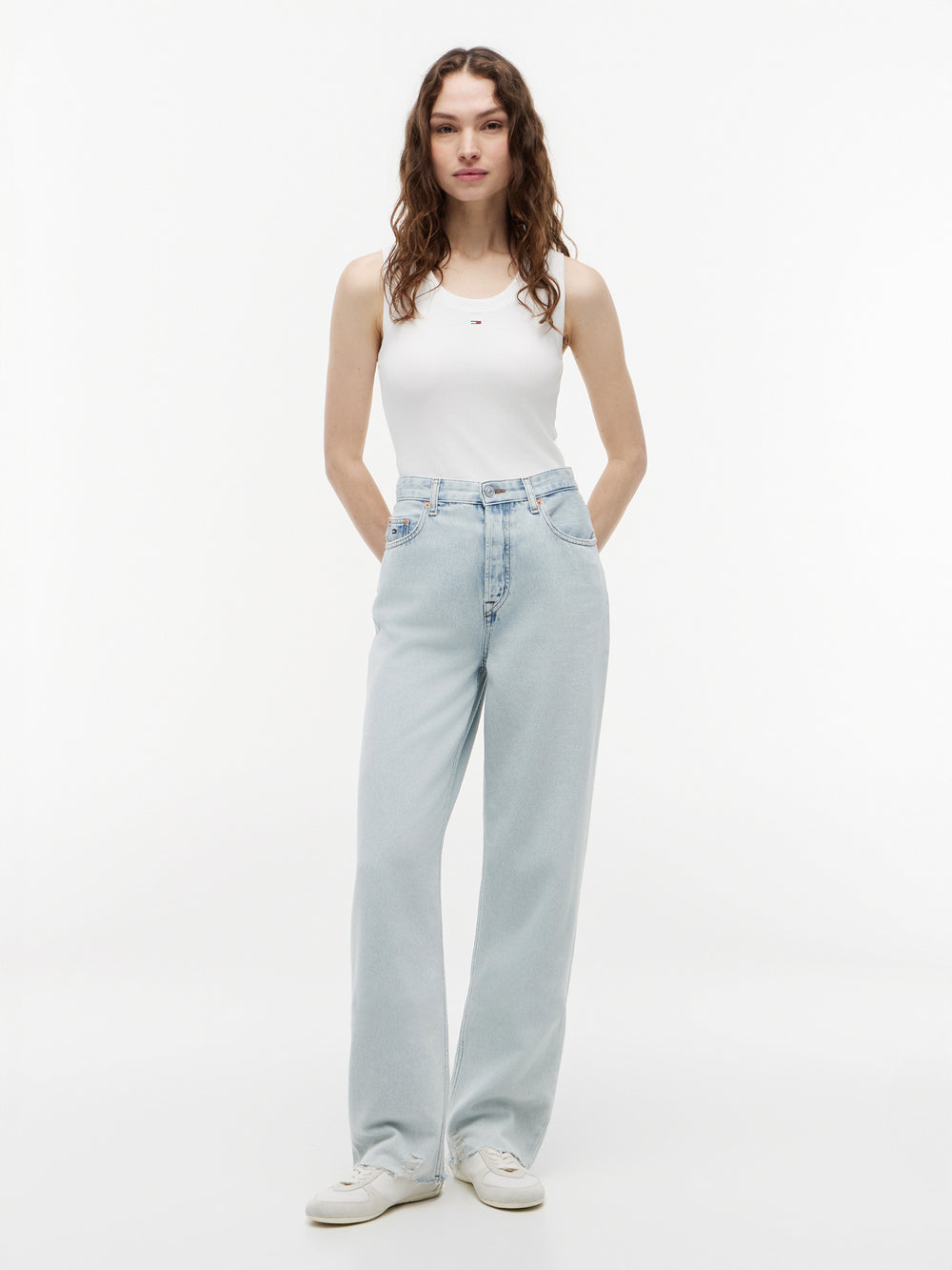 High Rise Light Wash Slim Straight Jeans