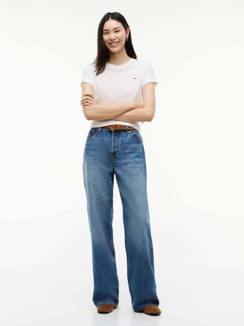 Mid Rise Mid Wash Relaxed Straight Jeans