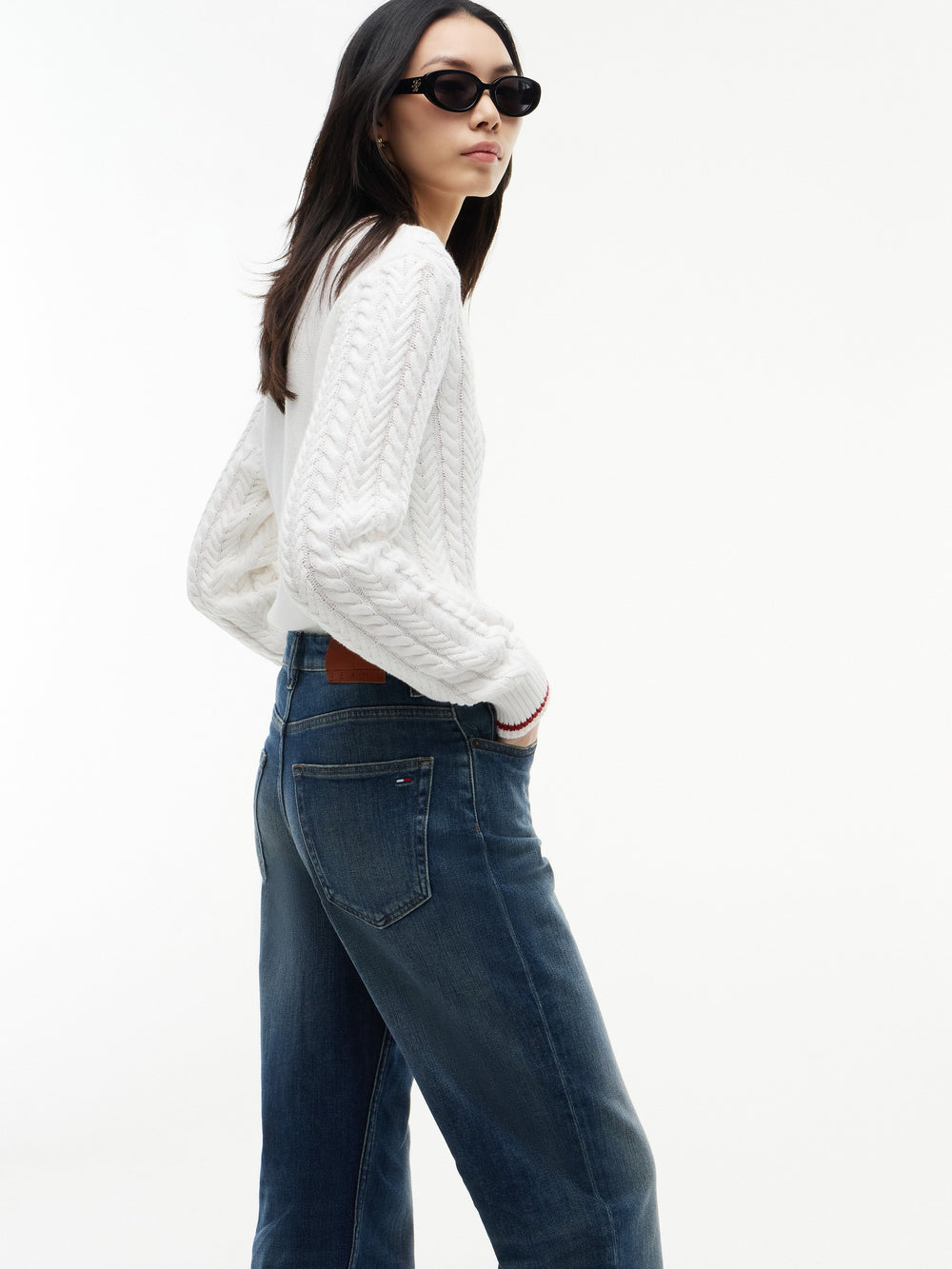 Women High Rise Dark Wash Stretch Straight Jeans