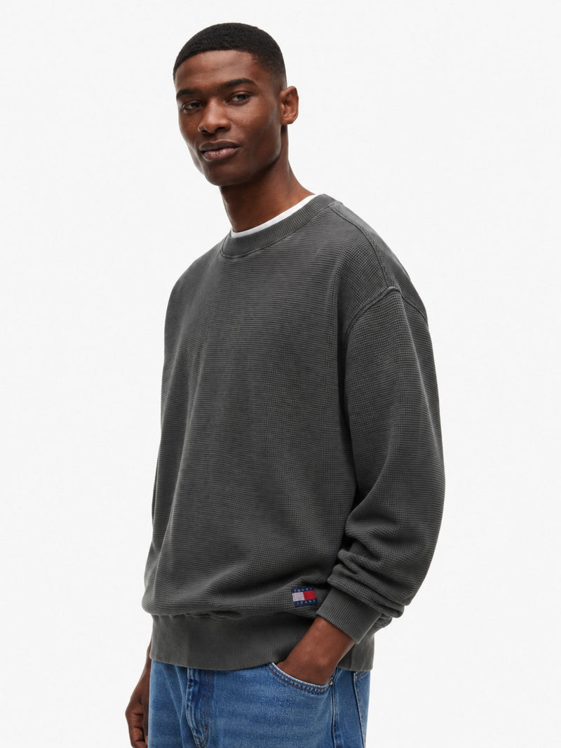 Relaxed Fit Waffle Crew Neck Sweatshirt