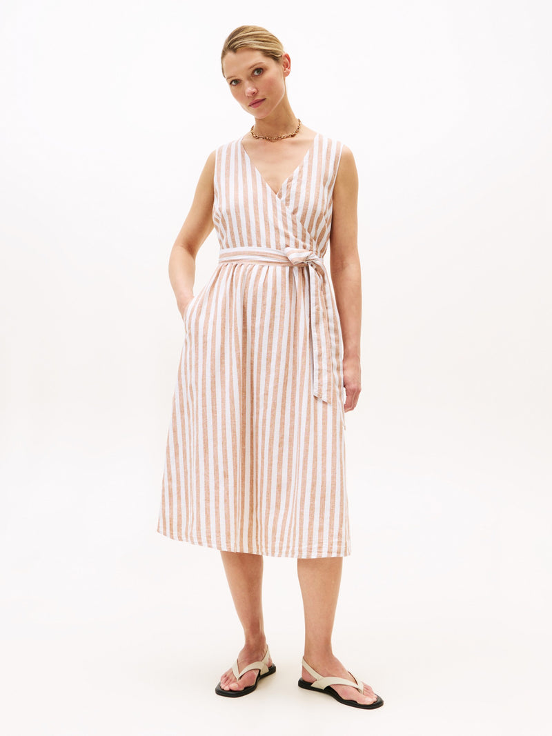 Sleeveless Stripe Linen Fit & Flare Dress