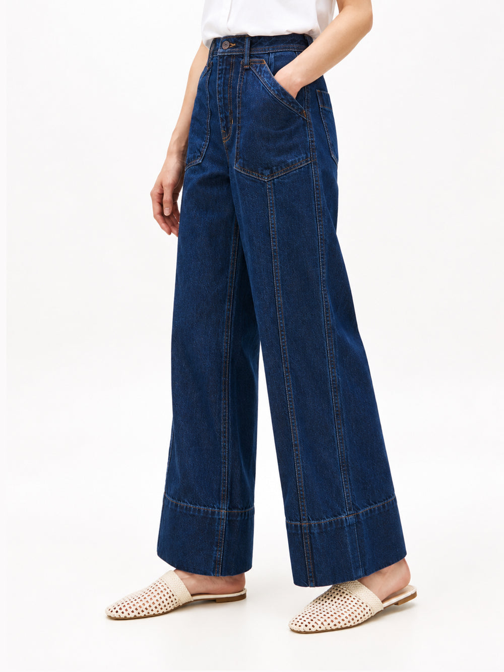 Women Mid Rise Dark Wash Wide Jeans