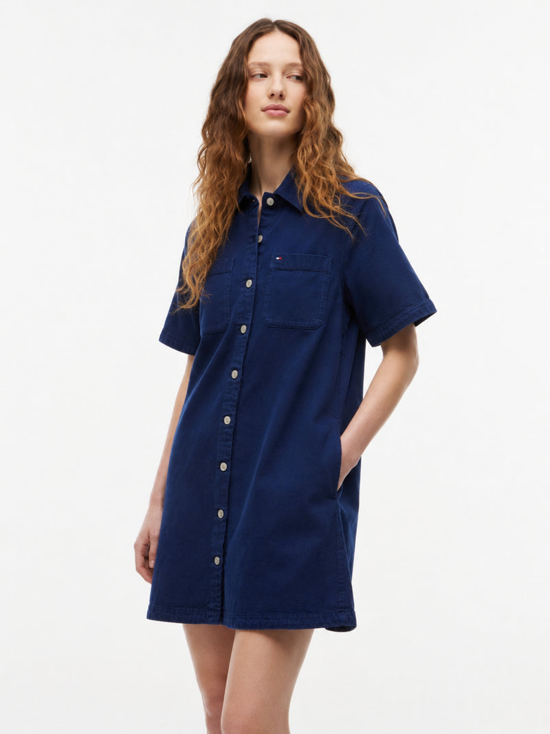 Half Sleeve Solid Cotton A-Line Dress