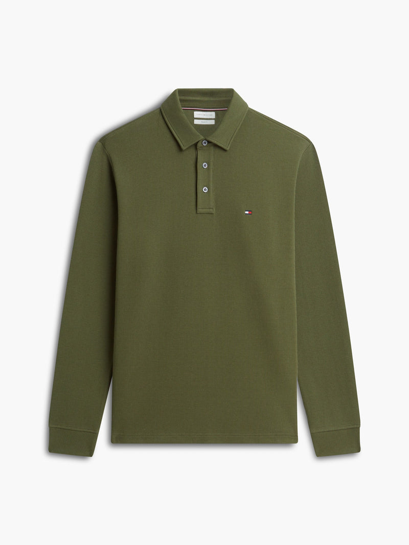 Long Sleeve Solid Textured Polo