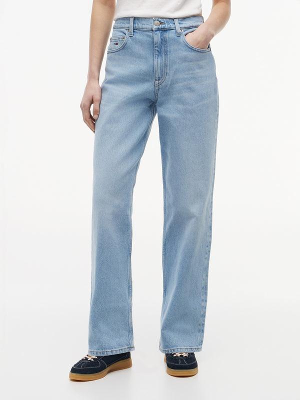 Women High Rise Light Wash Stretch Slim Straight Jeans