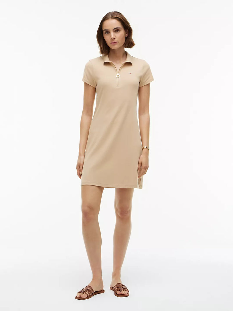 Half Sleeve Solid Fave Rib Bodycon Polo Dress