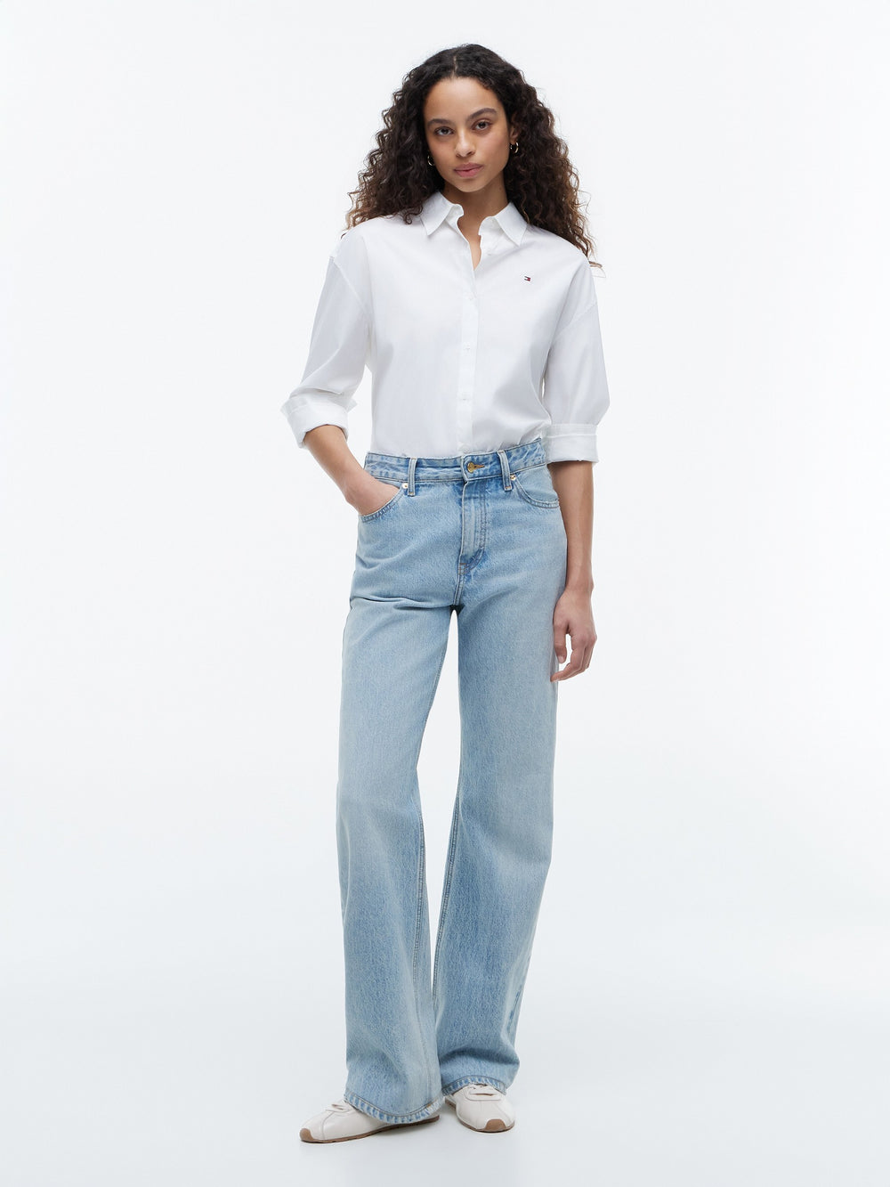 Mid Rise Light Wash Loose Straight Jeans