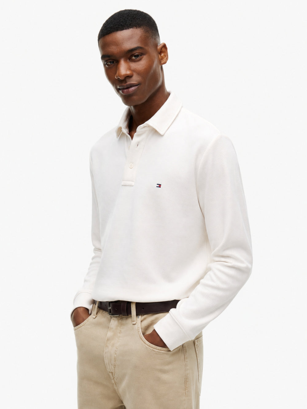 Long Sleeve Solid Textured Polo