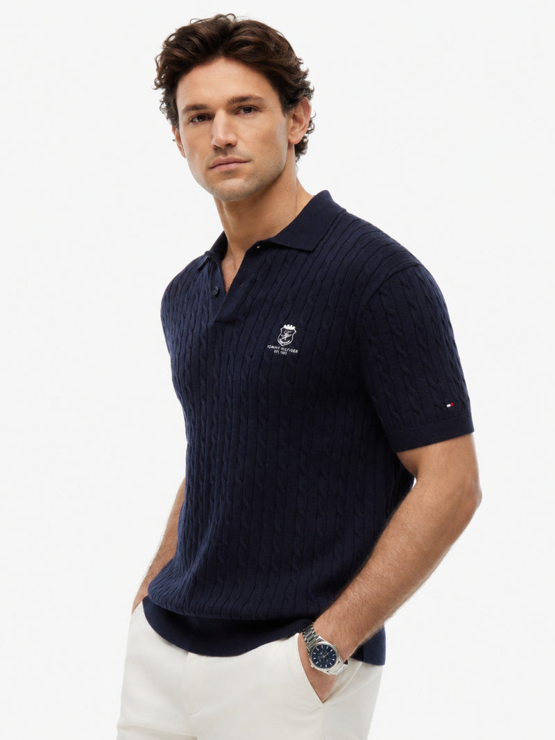 Regular Fit Solid Cable Knit Polo