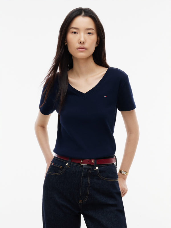Solid Slim Fit Half Sleeve Ribbed T-Shirt