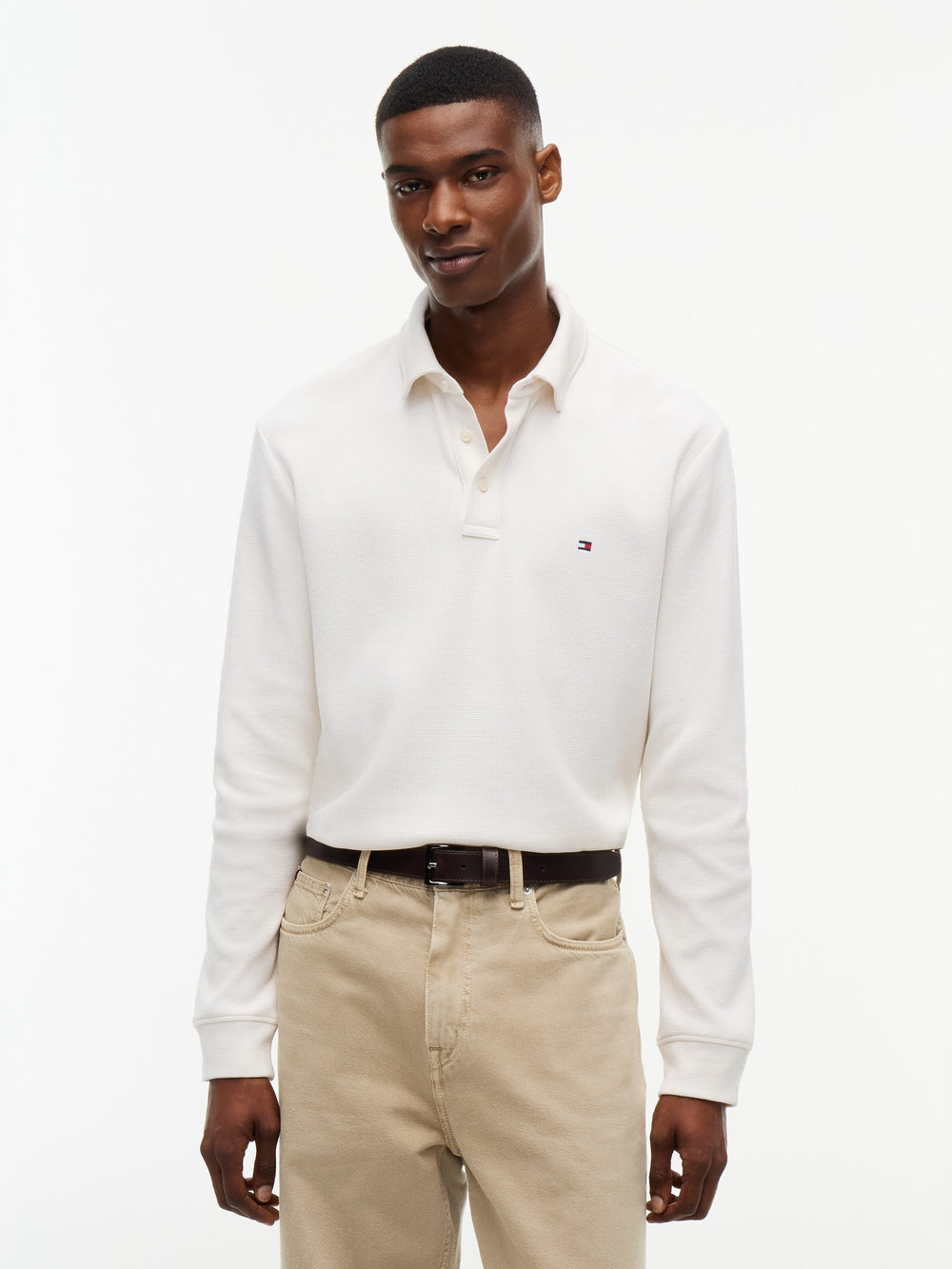Long Sleeve Solid Textured Polo