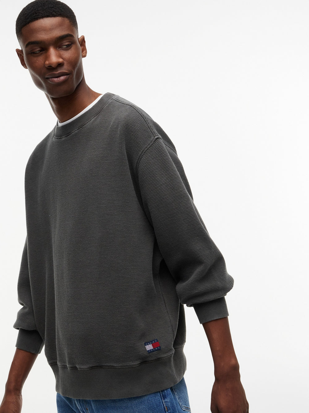 Relaxed Fit Waffle Crew Neck Sweatshirt