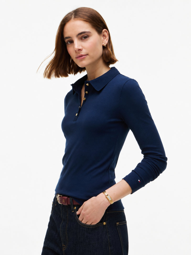 Solid Slim Fit Full Sleeve Ribbed Polo