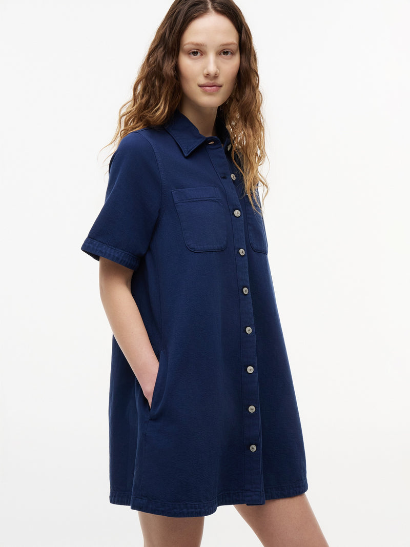 Half Sleeve Solid Cotton A-Line Dress