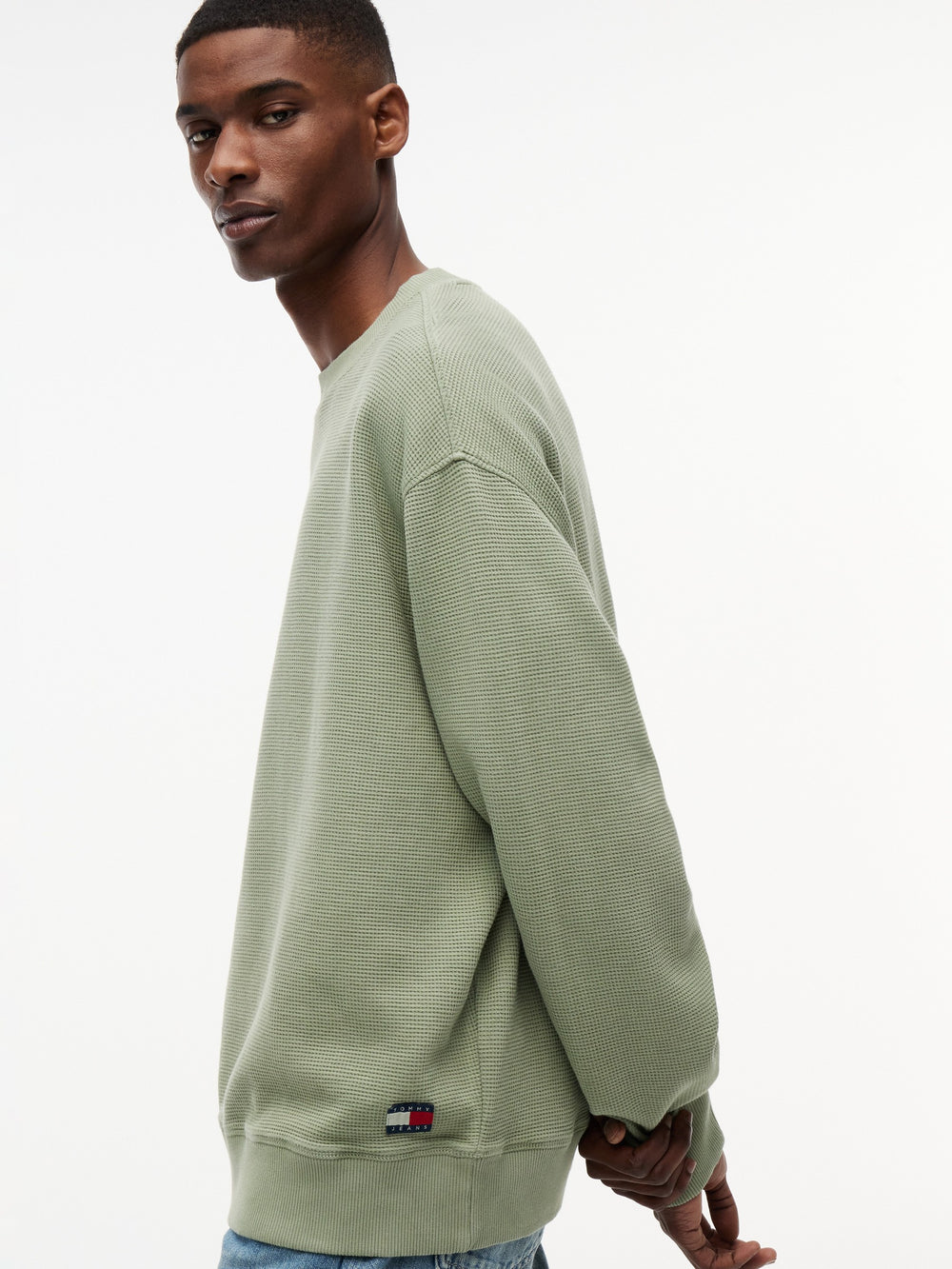 Relaxed Fit Waffle Crew Neck Sweatshirt