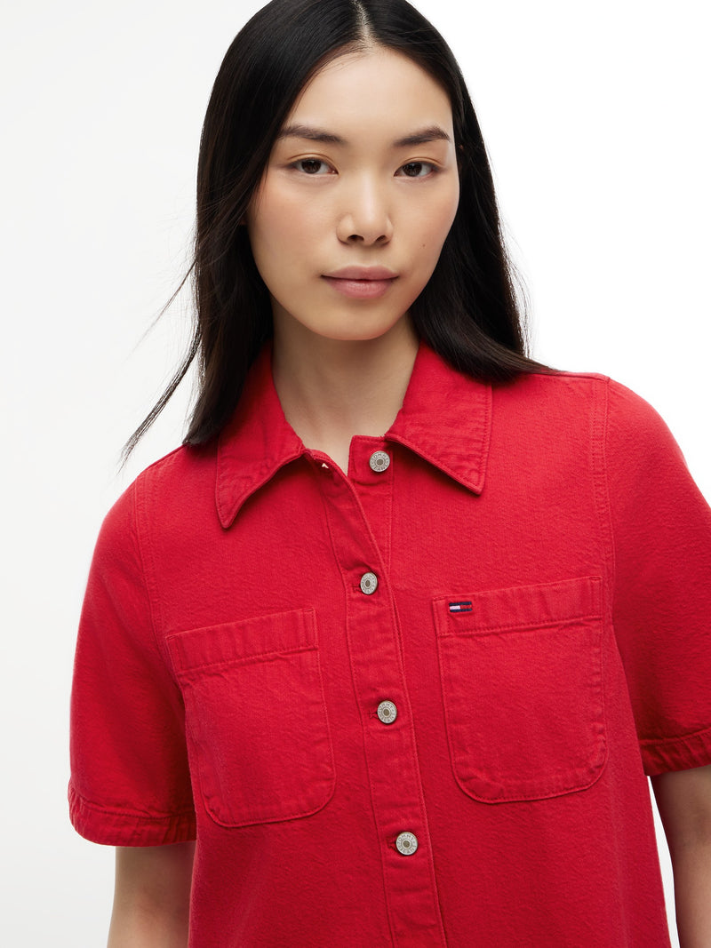 Half Sleeve Solid Cotton A-Line Dress