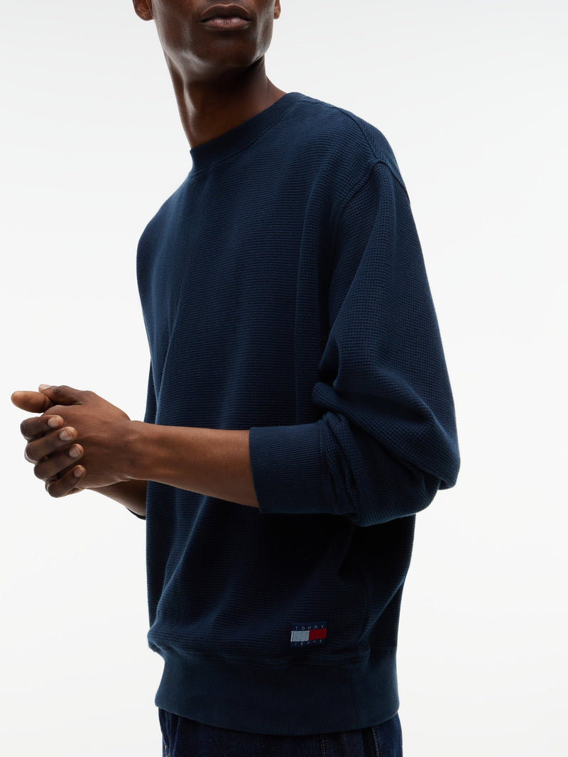 Relaxed Fit Waffle Crew Neck Sweatshirt