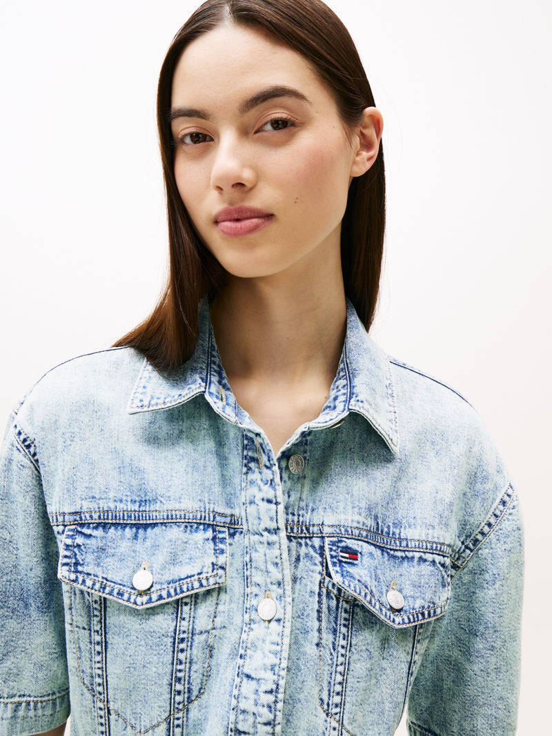 Short Sleeve Solid Denim Bodycon Dress