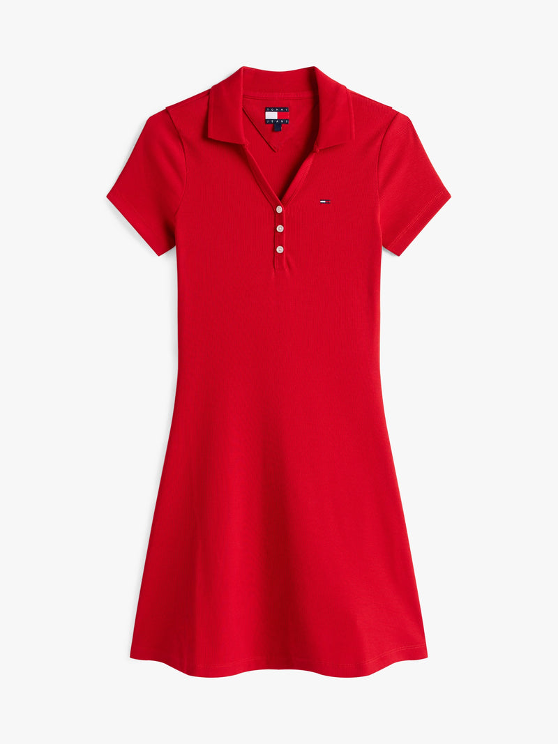 Half Sleeve Solid Ribbed Polo Dress Dress