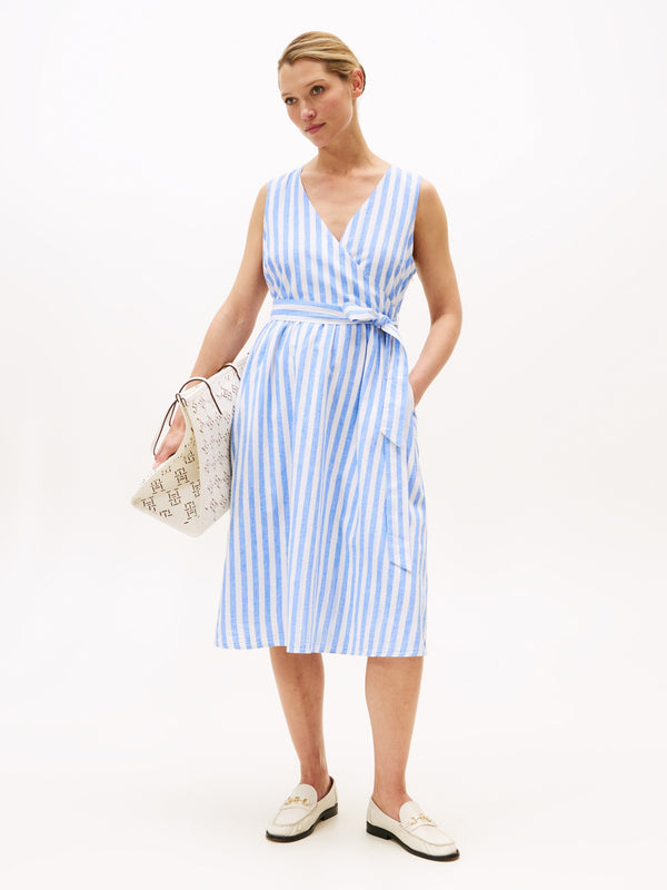 Sleeveless Stripe Linen Fit & Flare Dress