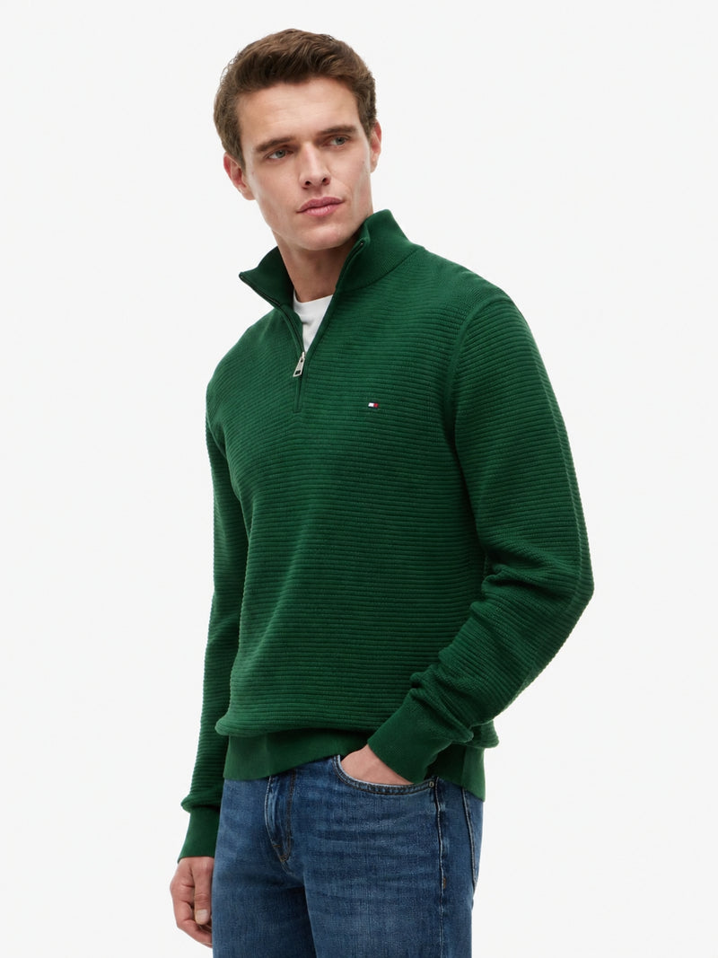 Quarter Zip Textured Solid Sweater