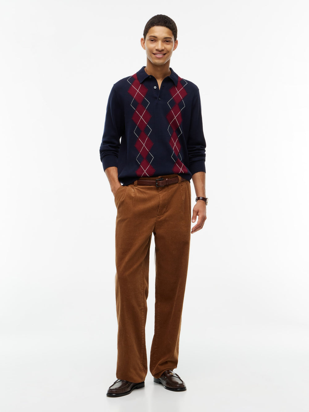 Argyle Button Placket Sweater