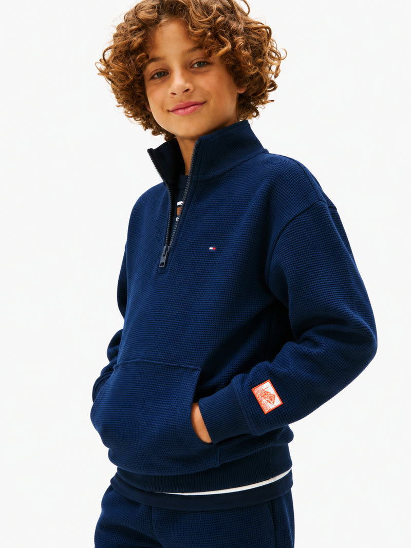 Kids Waffle Quarter-Zip Sweatshirt