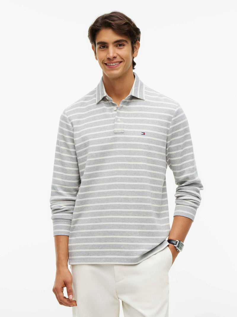 Long Sleeve Solid Textured Polo