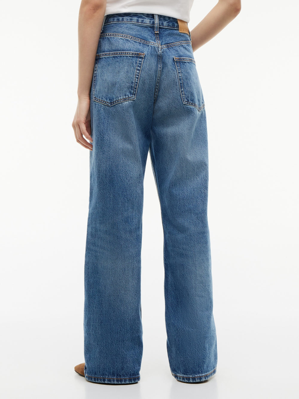 Mid Rise Mid Wash Relaxed Straight Jeans