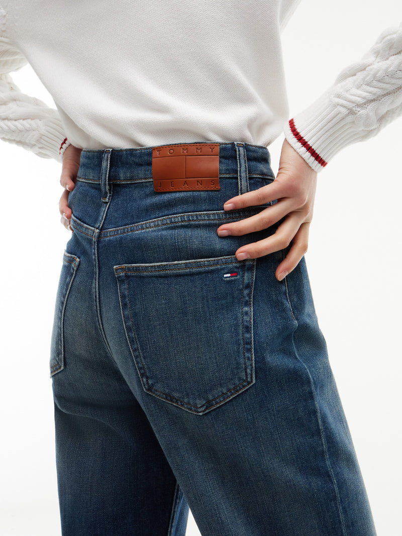 Women High Rise Dark Wash Stretch Straight Jeans