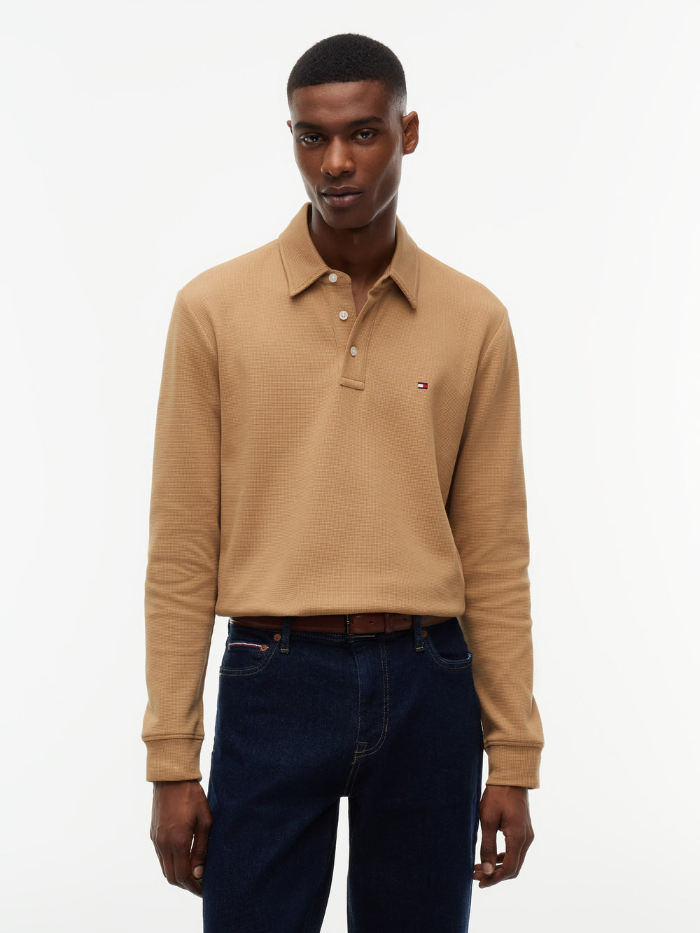 Long Sleeve Solid Textured Polo