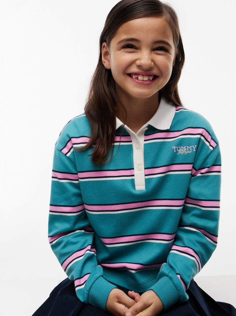 Kids Long-Sleeve Stripe Interlock Polo