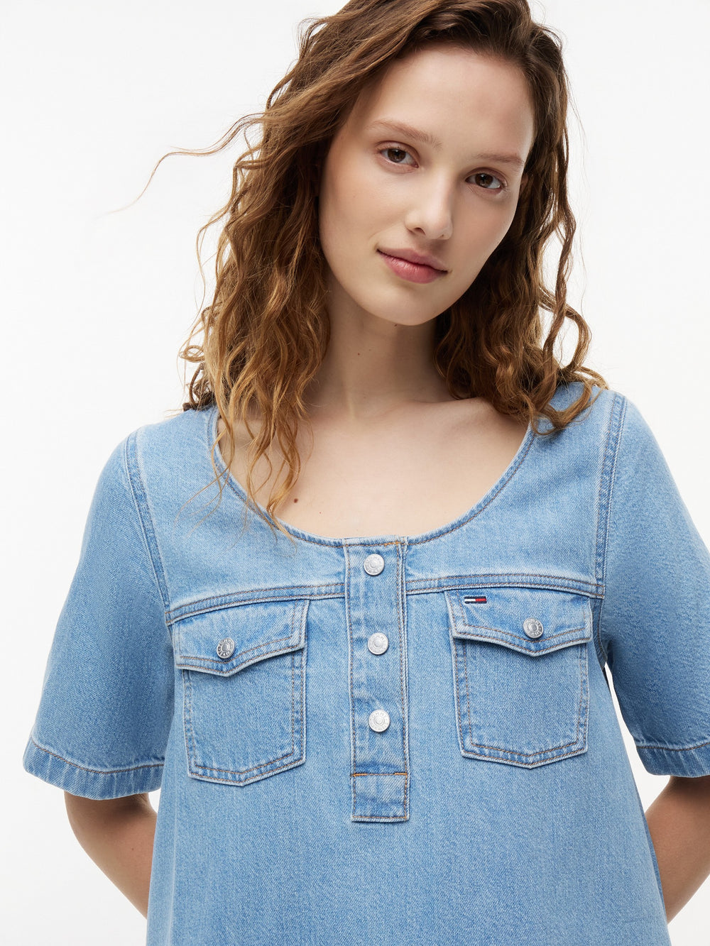 Half Sleeve Solid Cotton A-Line Dress