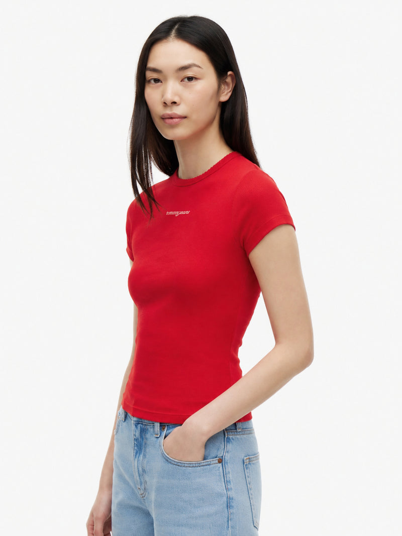 Solid Slim Fit Half Sleeve Ribbed T-Shirt
