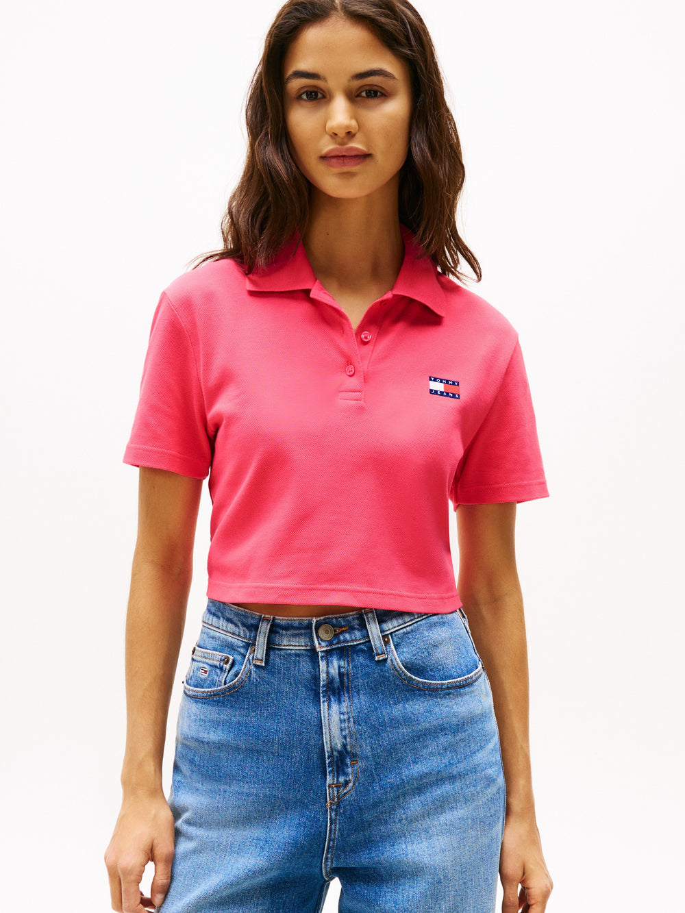 Solid Cropped Fit Short Sleeve Pique Polo