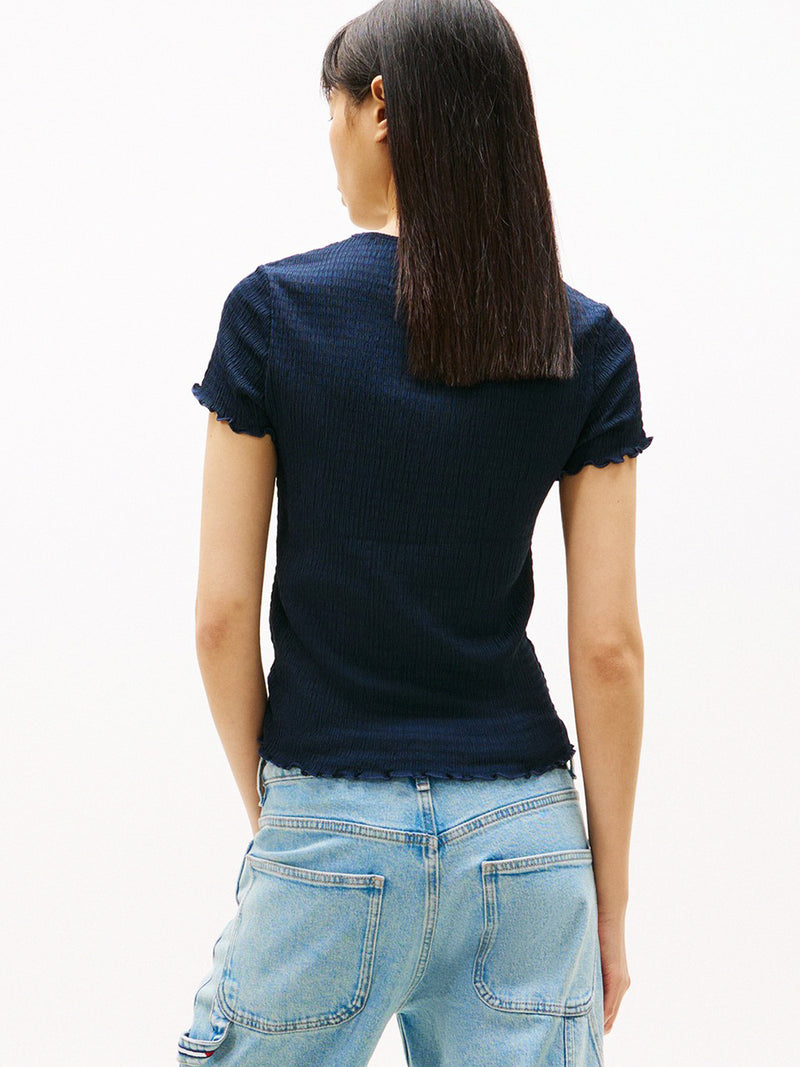 Solid Slim Fit Half Sleeve Seersucker T-Shirt