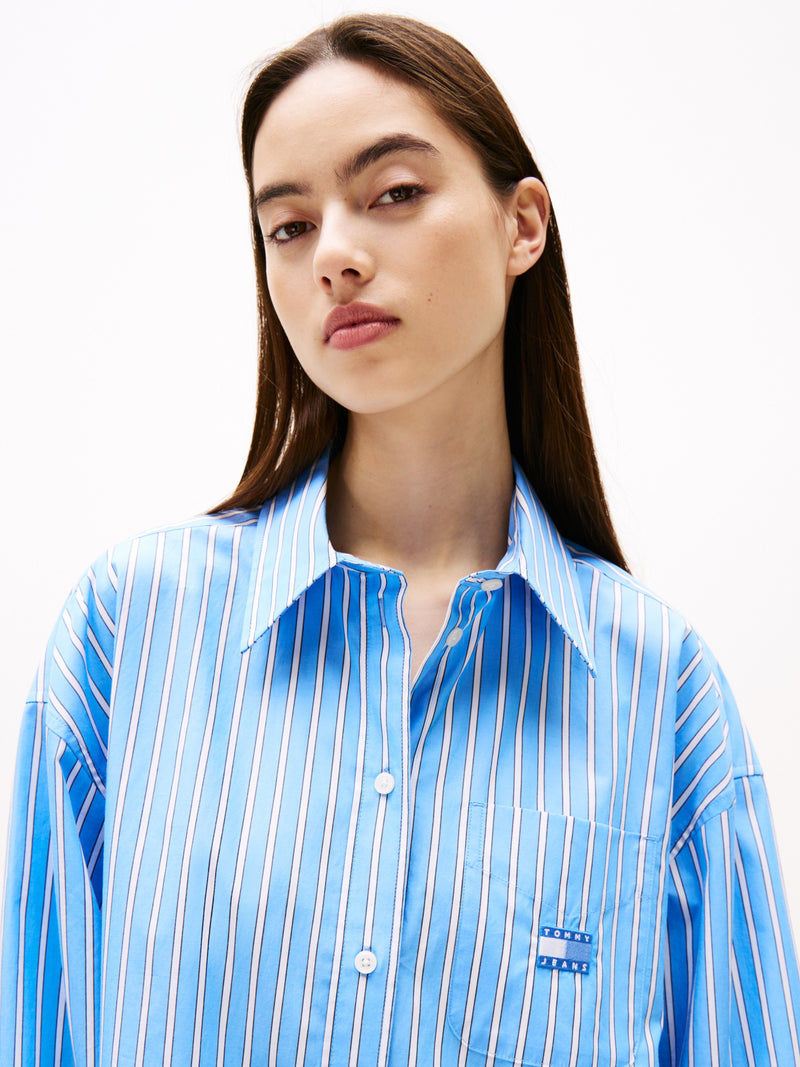 Full Sleeve Stripe Poplin Shift Dress