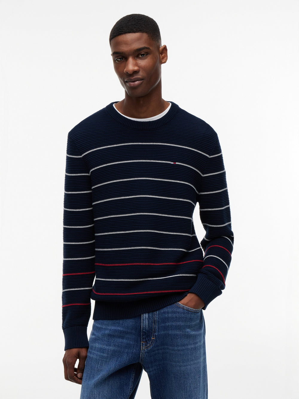 Slim Fit Stripe Loose Knit Pullover
