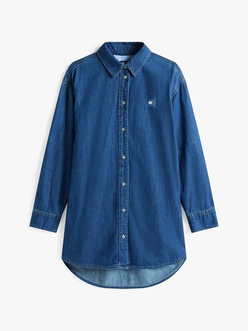 Full Sleeve Solid Denim Shift Dress