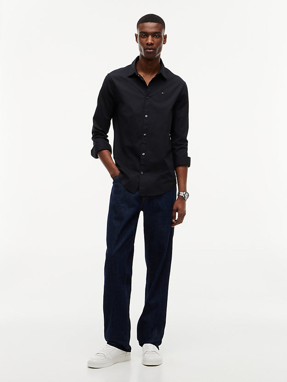 Slim Fit Solid Stretch Poplin Shirt