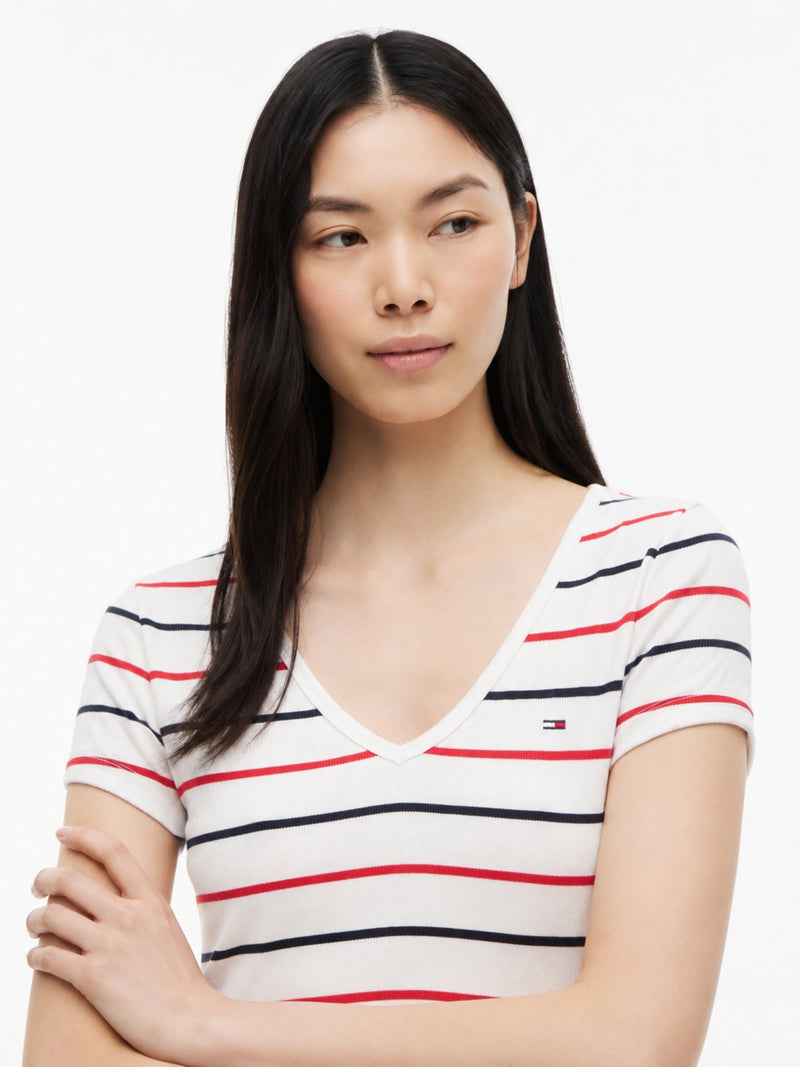 Stripe Slim Fit Half Sleeve Ribbed T-Shirt