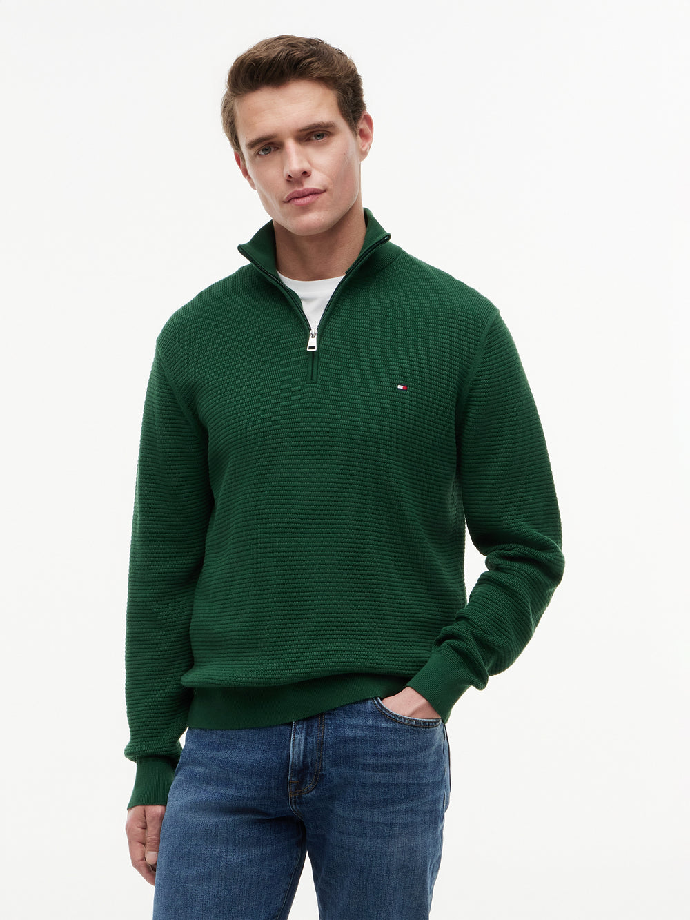 Quarter Zip Textured Solid Sweater