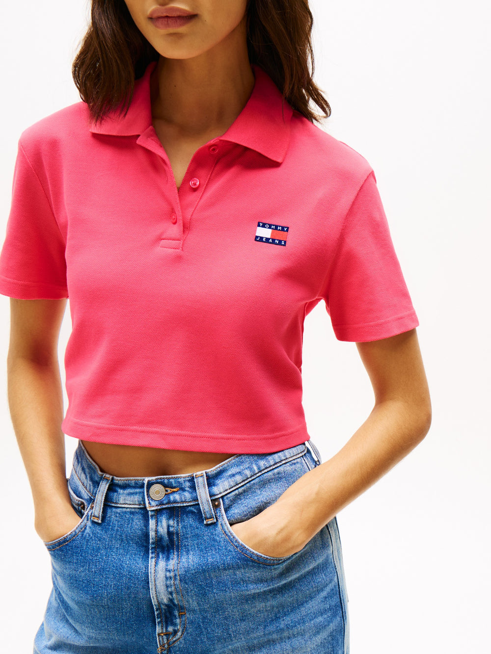 Solid Cropped Fit Short Sleeve Pique Polo