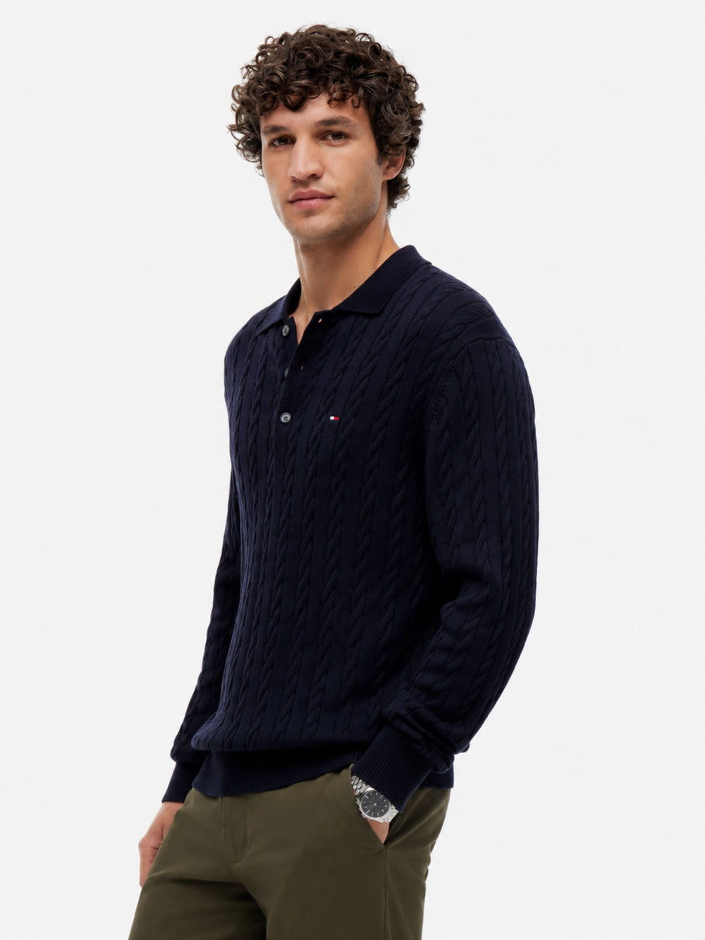 Cable Knit Button Placket Sweater