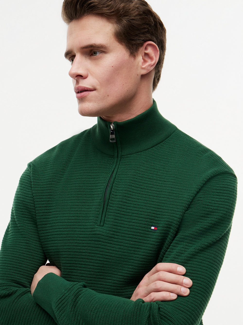 Quarter Zip Textured Solid Sweater