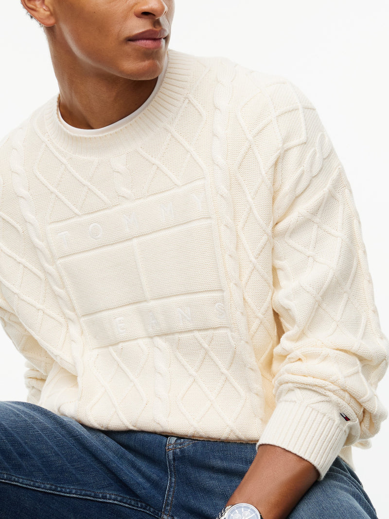 Relaxed Fit Badge Cable Knit Pullover