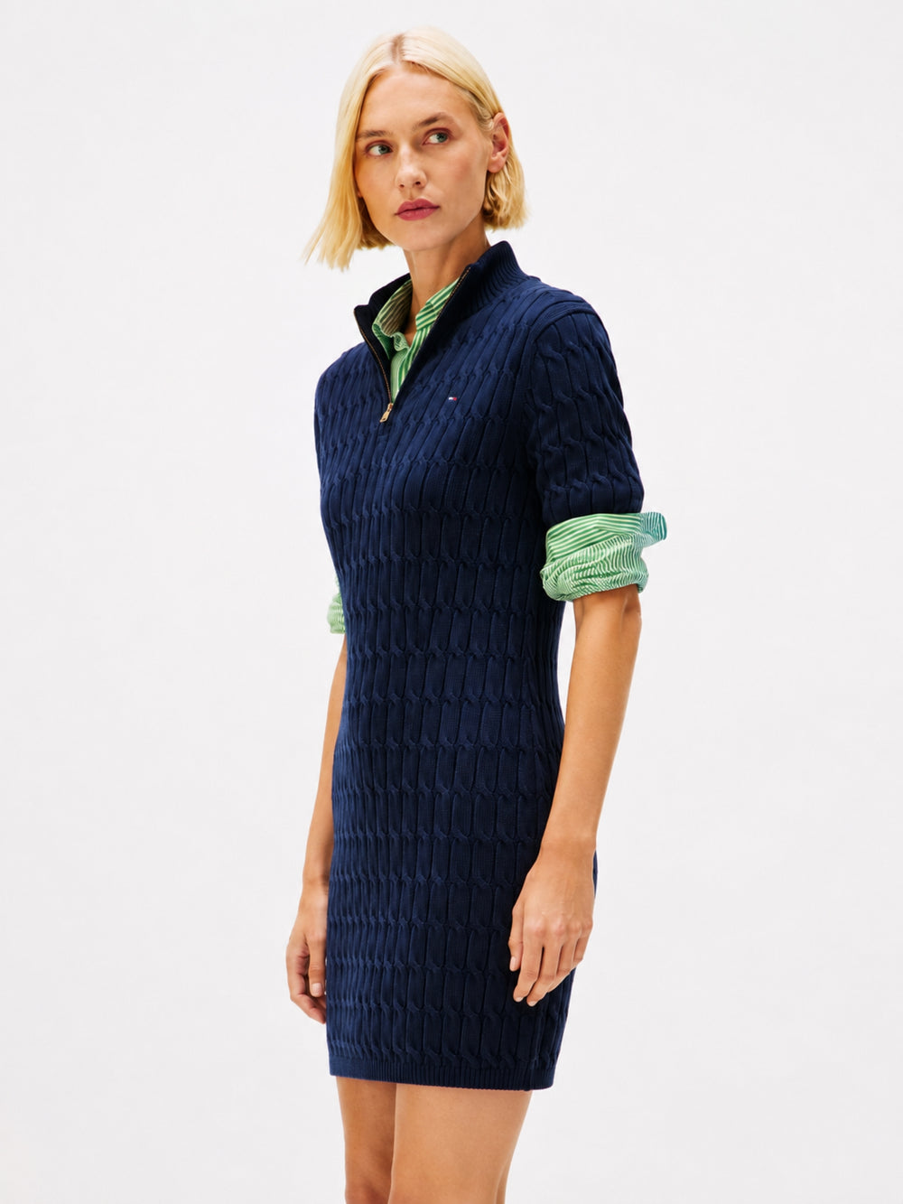 Half Sleeve Solid Cotton Shift Dress