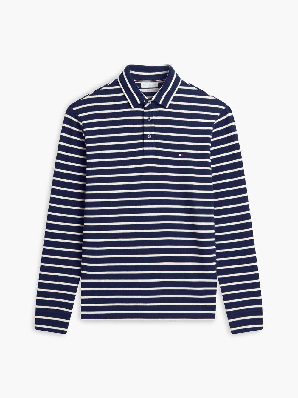Long Sleeve Striped Textured Polo